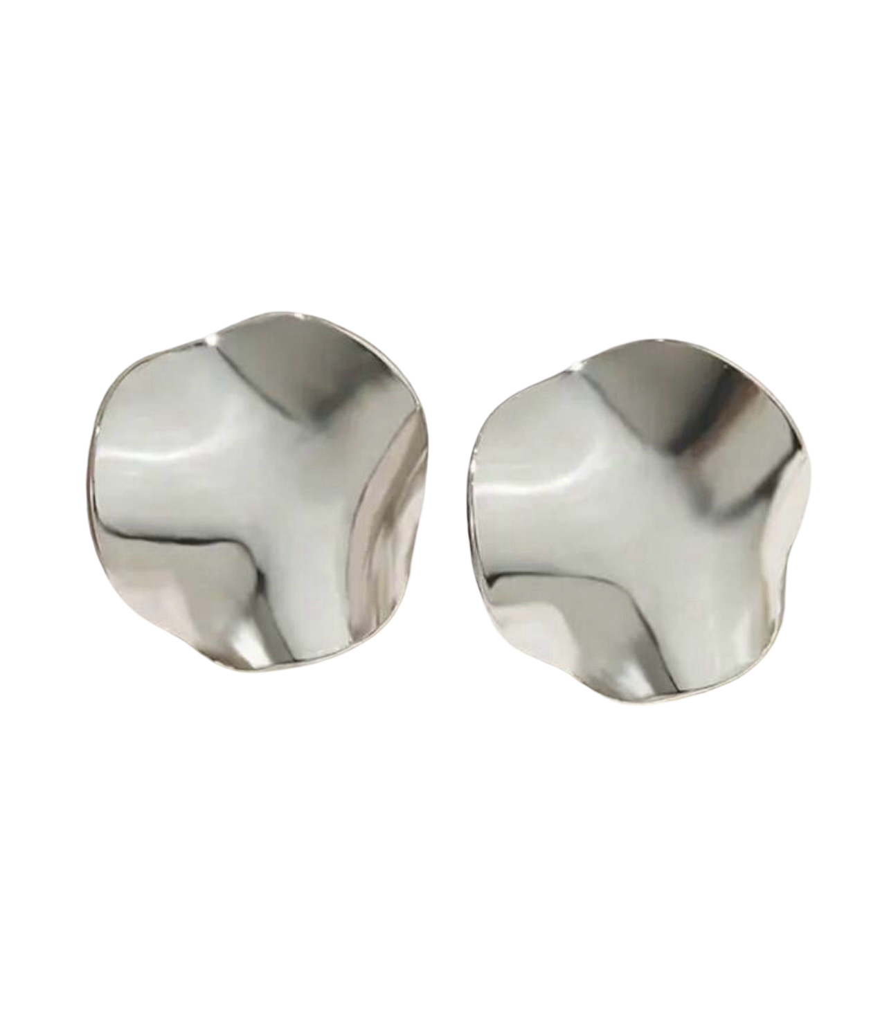 EARRINGS ~  Stainless Steel Asymmetrical  Hammered Disc Stud Earrings