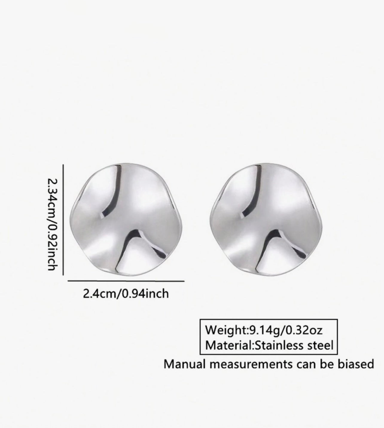 EARRINGS ~  Stainless Steel Asymmetrical  Hammered Disc Stud Earrings