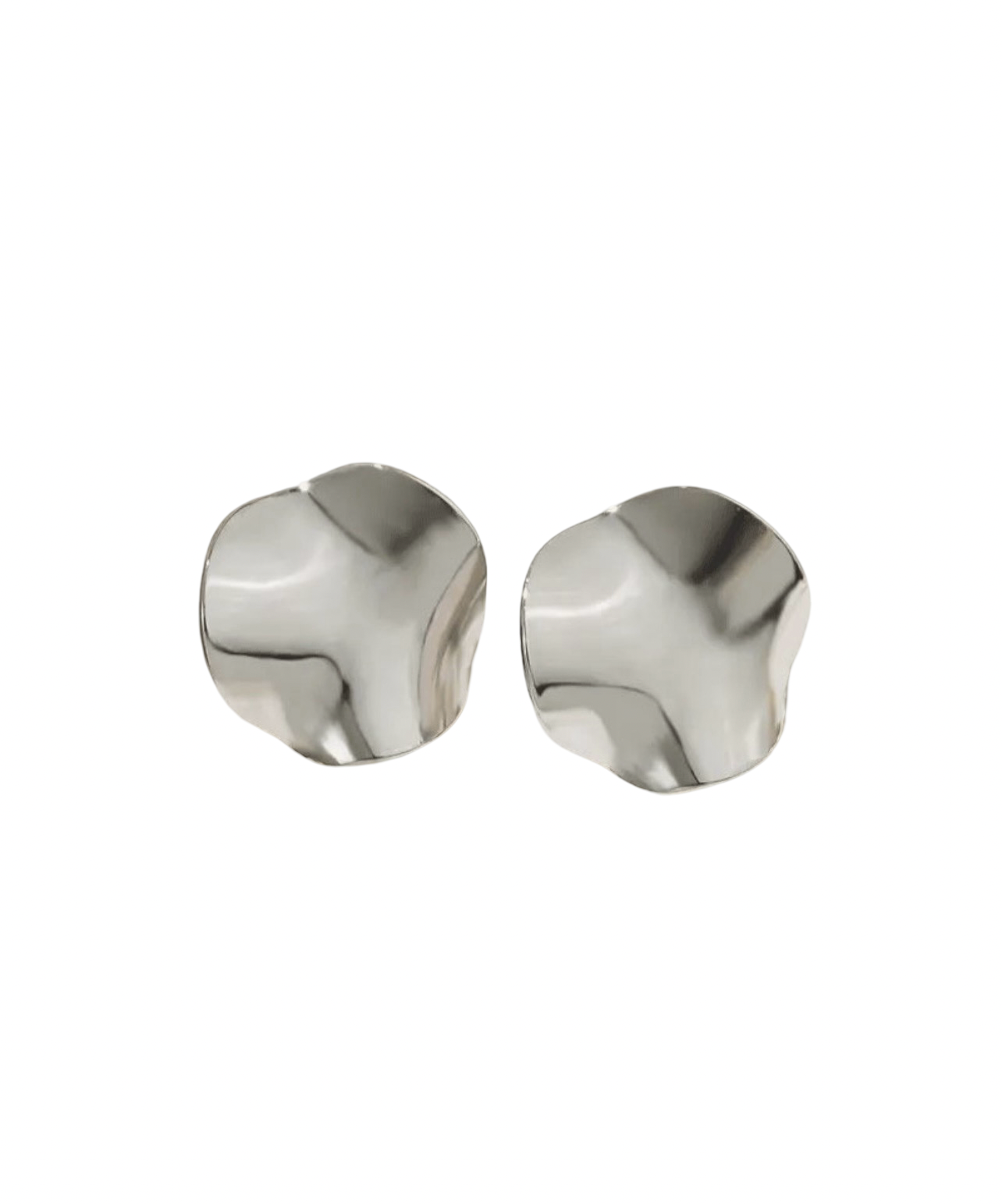 EARRINGS ~  Stainless Steel Asymmetrical  Hammered Disc Stud Earrings