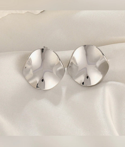 EARRINGS ~  Stainless Steel Asymmetrical  Hammered Disc Stud Earrings