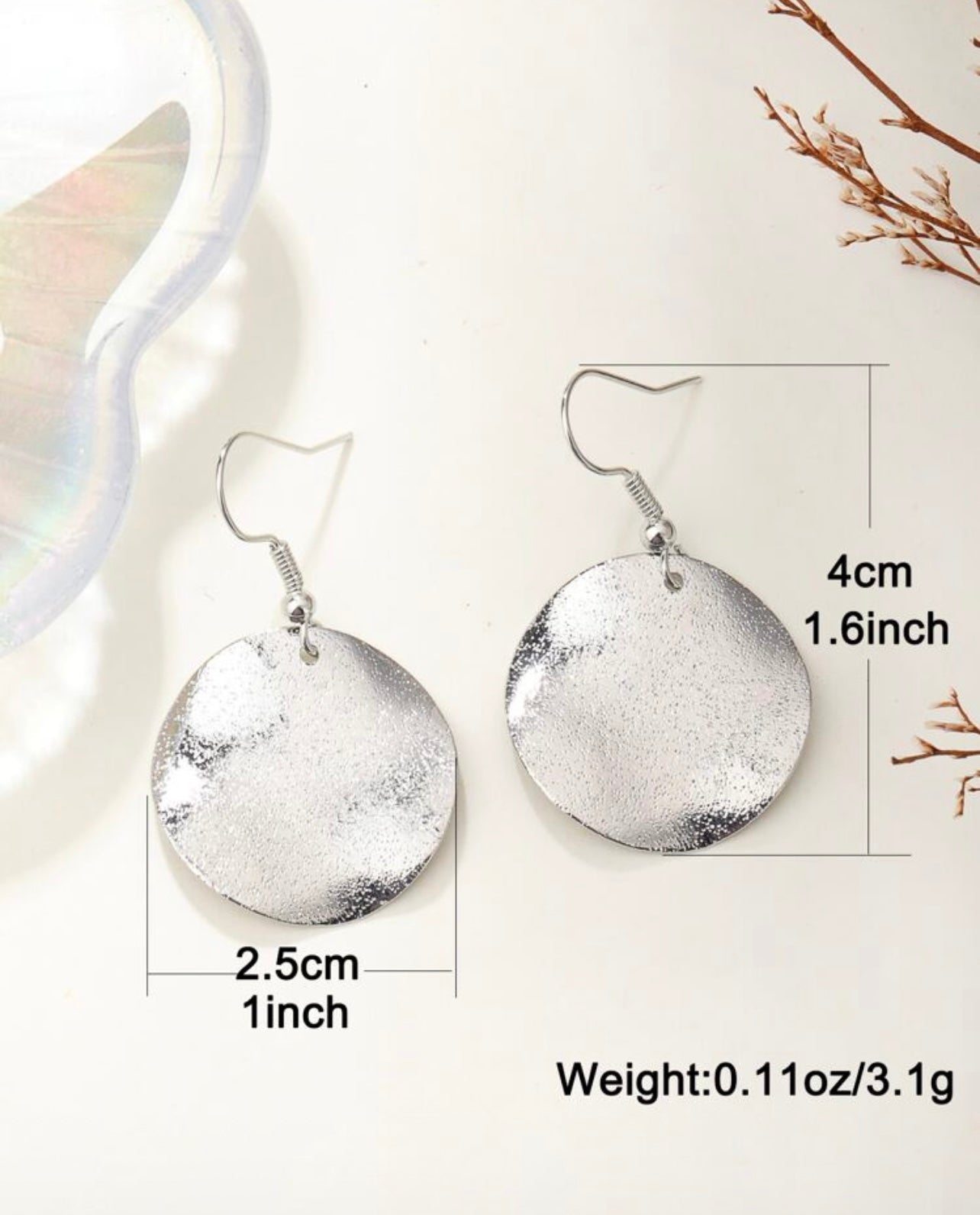 EARRINGS ~ Textured Metal Round Disc Dangle Drop Earrings