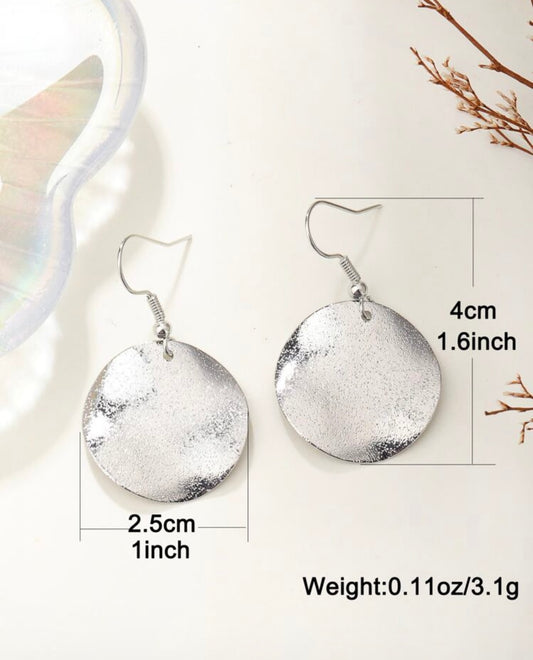 EARRINGS ~ Textured Metal Round Disc Dangle Drop Earrings