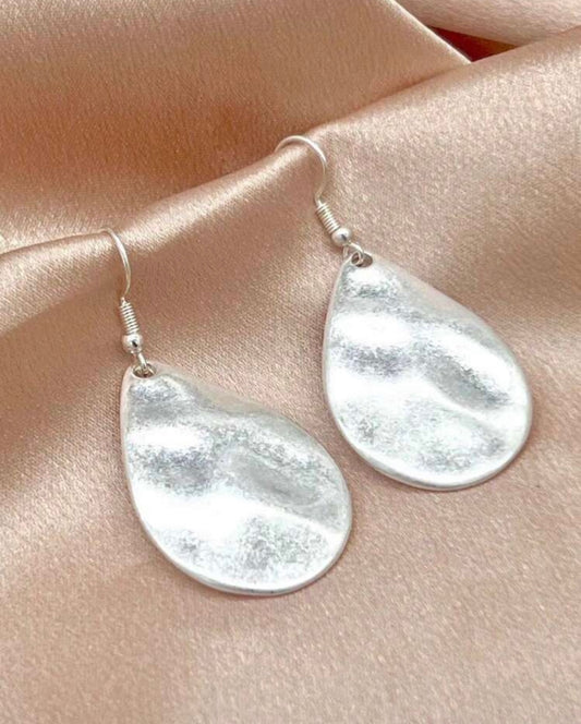 EARRINGS ~ Water Droplet Shaped Teardrop Hammered Drop Dangle Earrings