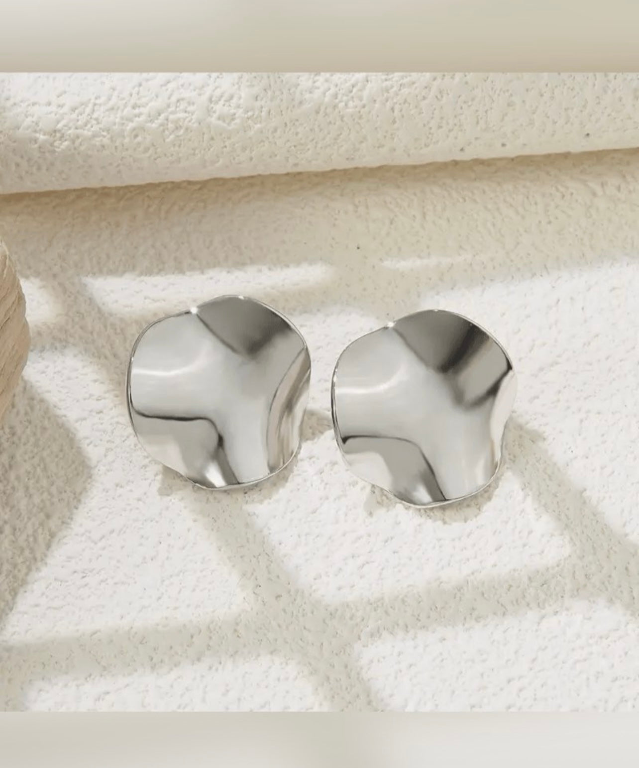 EARRINGS ~  Stainless Steel Asymmetrical  Hammered Disc Stud Earrings